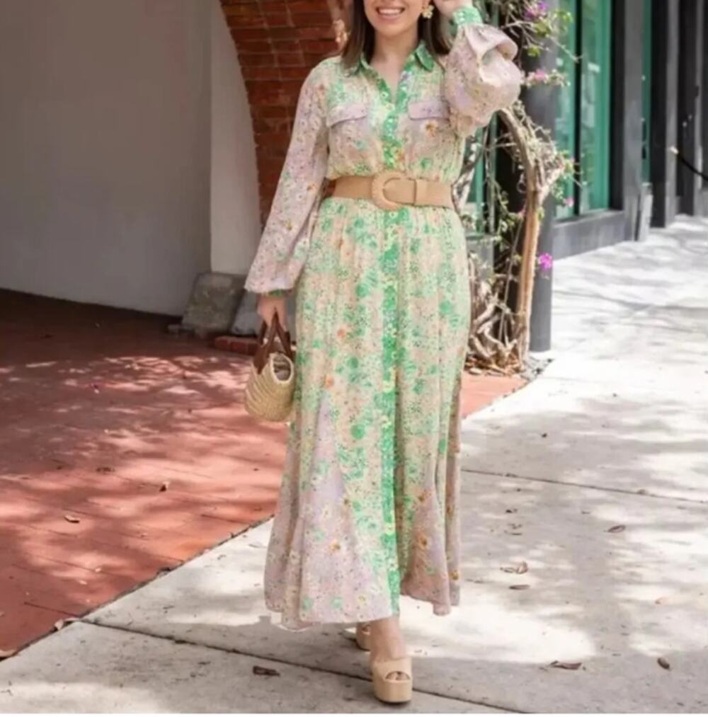 LOFT Floral Godet Pocket Shirtdress Large BLOGGER FAVORITE